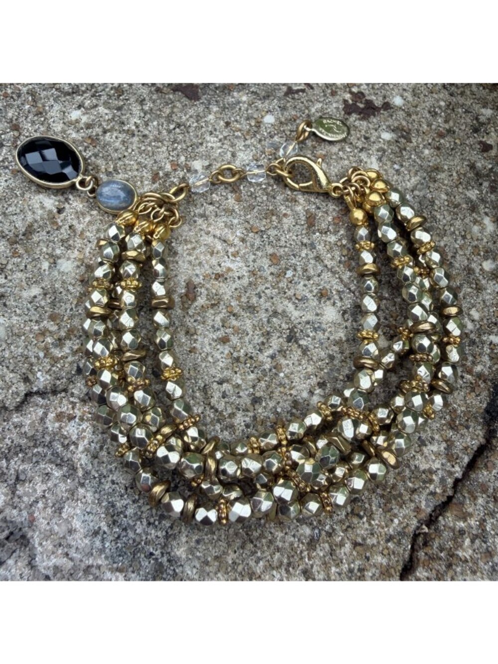 Rachel Reinhardt Multi-Strand Gold Bracelet Labradorite & Faceted Onyx Celestial - Picture 10 of 14